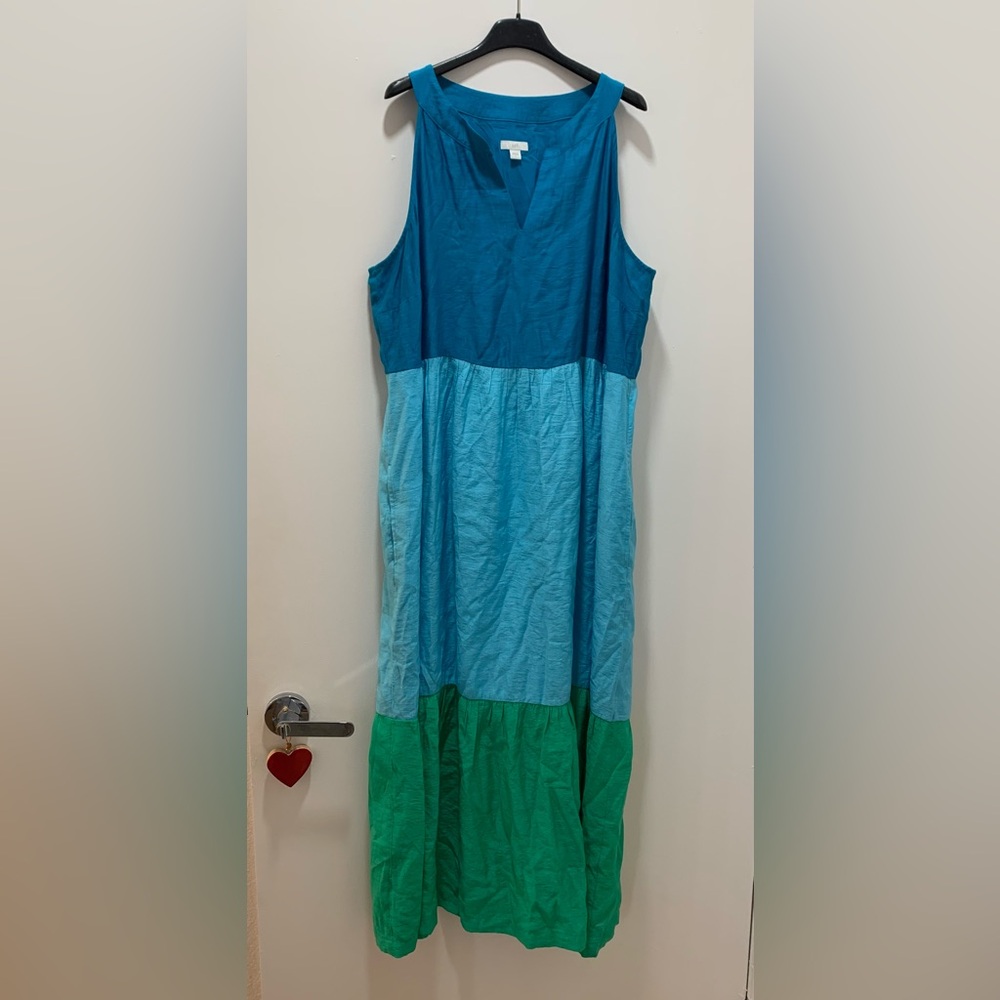J. Jill Vibrant Blue and Green Color Block Maxi Dress (Size L)